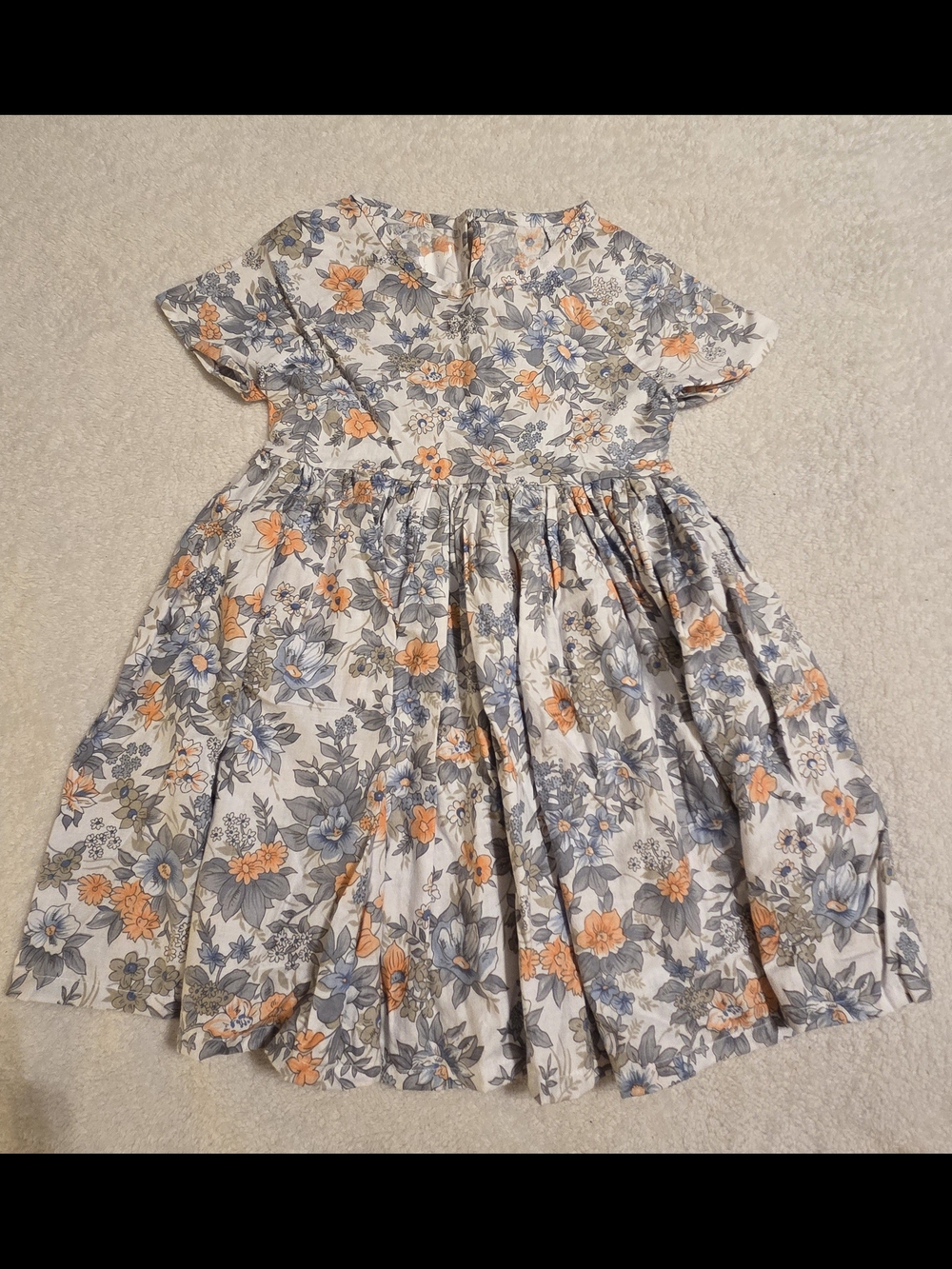 Handmade Girls Orange/Blue Fllral Dress (Size 4T)